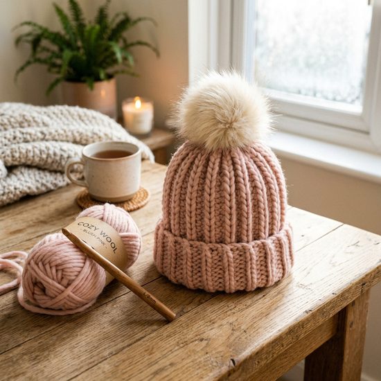 Cozy Chunky Ribbed Crochet Beanie with Pompom