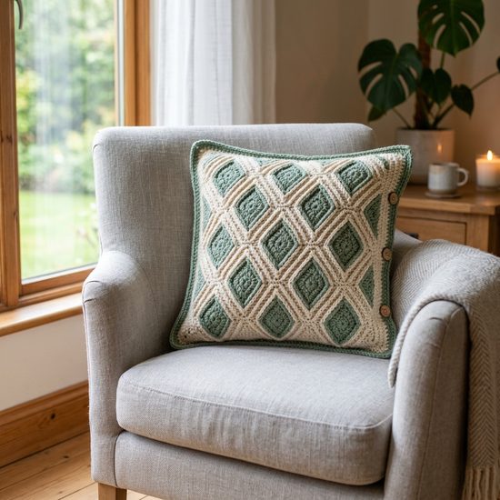Textured Alpine Stitch Crochet Cushion Cover Pillow